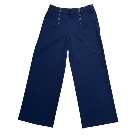 Chaps Dress Pants Sz 12 Navy Wide Leg Zip Navy Careerwear Minimalist Old Money - Picture 2 of 11